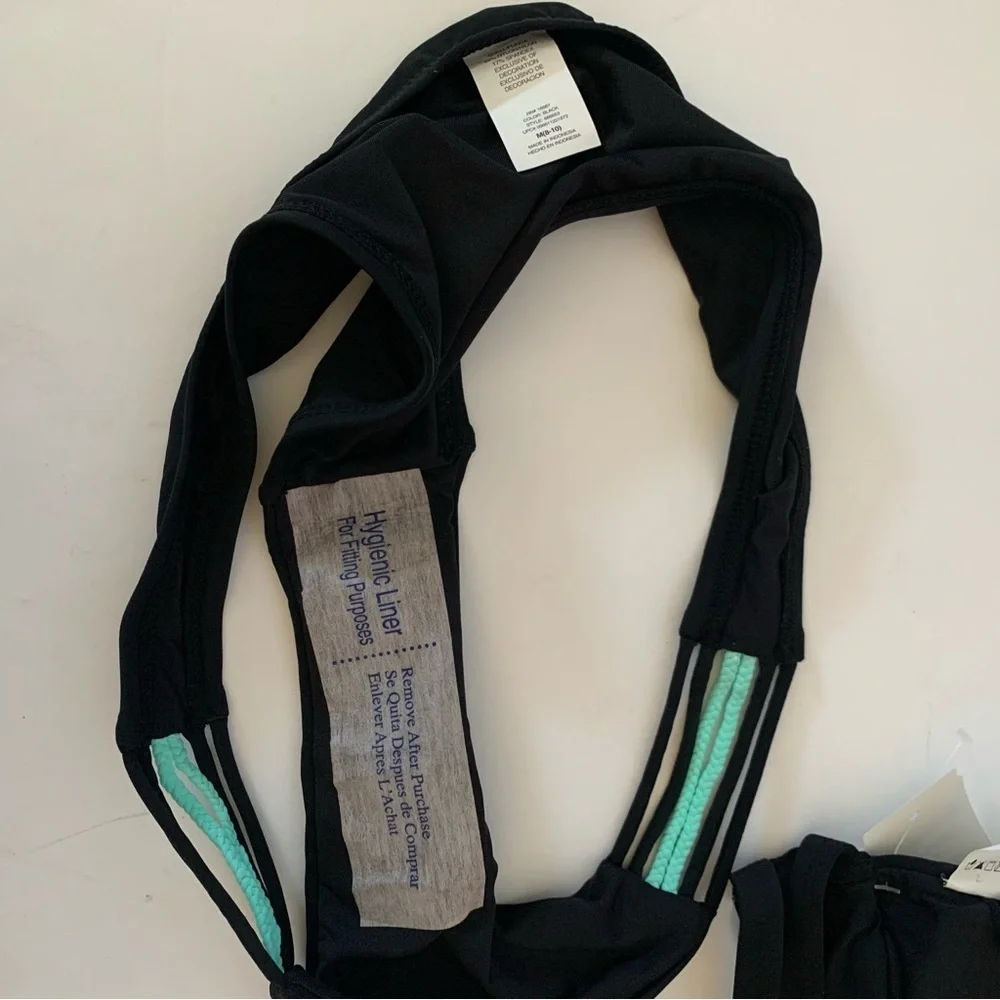 NWT. UNBRANDED Black and Turquoise Striped Women's Bikini